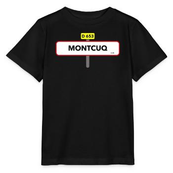 Montcuq T-Shirt Straßenschilder-Humor - Stanley/Stella Kinder T-Shirt MINI CREATOR  - Schwarz - Vorne - Mikhail (115cm)