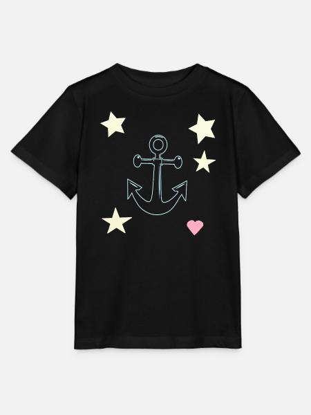 Anker-Handzeichnung mit Sternen Herz - Stanley/Stella Kinder T-Shirt MINI CREATOR  - Schwarz