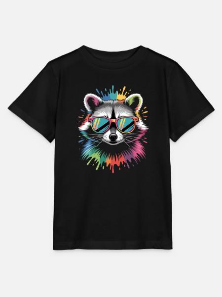 Waschbär Farbexplosion - Stanley/Stella Kinder T-Shirt MINI CREATOR - Schwarz