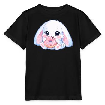 Kawaii Hase mit Donut - Stanley/Stella Kinder T-Shirt MINI CREATOR  - Schwarz - Vorne - Mikhail (115cm)