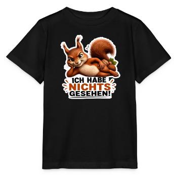 Ich habe nichts gesehen – Freches Eichhörnchen - Stanley/Stella Kinder T-Shirt MINI CREATOR  - Schwarz - Vorne - Mikhail (115cm)