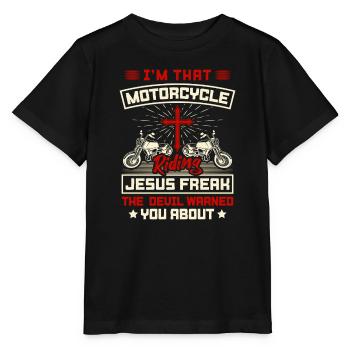 Christian Biker Jesus Freak Motorcycle Design - Stanley/Stella MINI CREATOR Kids’ T-Shirt - black - Front - Mikhail (115cm)