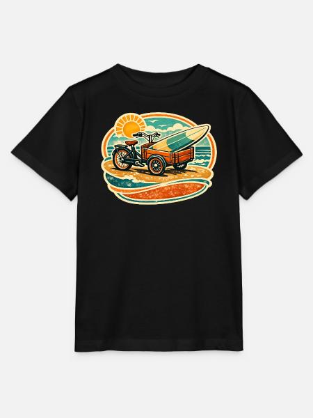 Retro Surfbrett Wagen am Strand Lastenrad Fahrrad - Stanley/Stella Kinder T-Shirt MINI CREATOR - Schwarz