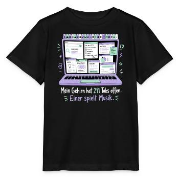211 Tabs offen — einer spielt Musik - Stanley/Stella Kinder T-Shirt MINI CREATOR  - Schwarz - Vorne - Mikhail (115cm)