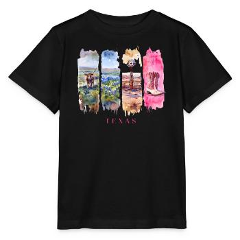 Texas Travel – Longhorn & Cowboy Spirit - Stanley/Stella MINI CREATOR Kids’ T-Shirt - black - Front - Mikhail (115cm)