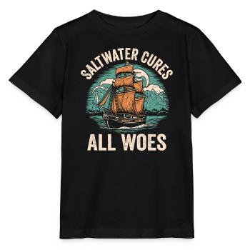 L’eau salée guérit tous les malheurs Capitaine Marin de voile - T-shirt bio MINI CREATOR Stanley/Stella Enfant - noir - Devant - Mikhail (115cm)