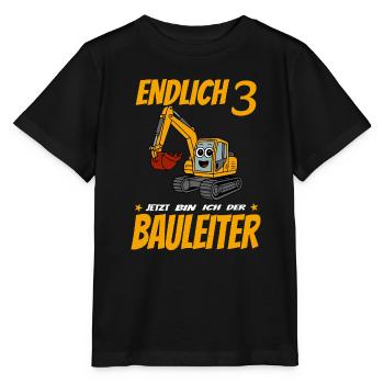Kinder 3. Geburtstag Bagger  - Stanley/Stella Kinder T-Shirt MINI CREATOR  - Schwarz - Vorne - Mikhail (115cm)