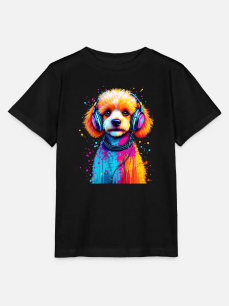 Pudel Welpe mit Kopfhörer - Stanley/Stella Kinder T-Shirt MINI CREATOR  - Schwarz