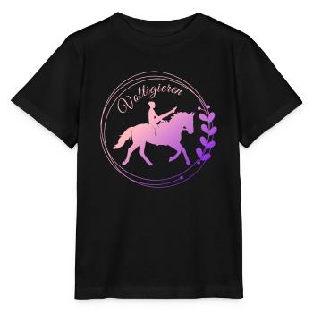 Voltigieren Mühle: Volti Pferdesport Pflichtübung - Stanley/Stella Kinder T-Shirt MINI CREATOR  - Schwarz - Vorne - Mikhail (115cm)