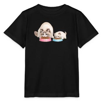 Maman chatte poupée de chiffon mange avec son chaton - T-shirt bio MINI CREATOR Stanley/Stella Enfant - noir - Devant - Mikhail (115cm)