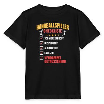 Handballspieler Checkliste - Stanley/Stella Kinder T-Shirt MINI CREATOR  - Schwarz - Vorne - Mikhail (115cm)