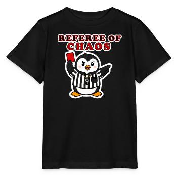 Lustige Pinguin-Fußball-Schiedsrichter-Aufkleber-Kunst - Stanley/Stella Kinder T-Shirt MINI CREATOR  - Schwarz - Vorne - Mikhail (115cm)