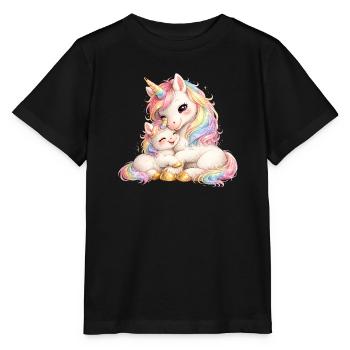 Maman licorne câlinée contre son bébé - T-shirt bio MINI CREATOR Stanley/Stella Enfant - noir - Devant - Mikhail (115cm)