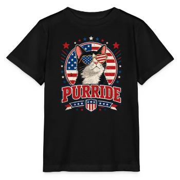 Look Chat-Patriote Purrride - T-shirt bio MINI CREATOR Stanley/Stella Enfant - noir - Devant - Mikhail (115cm)