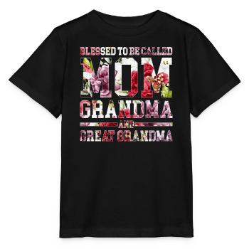 Floral MOM Grandma Design Great Grandma - Stanley/Stella MINI CREATOR Kids’ T-Shirt - black - Front - Mikhail (115cm)