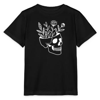 Schädel Totenkopf Pflanzentopf Botanik Sukkulente  - Stanley/Stella Kinder T-Shirt MINI CREATOR  - Schwarz - Vorne - Mikhail (115cm)