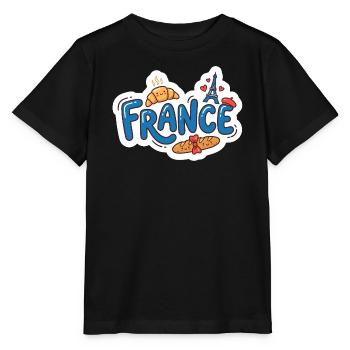 Sticker France Kawaii Croissant Paris - Stanley/Stella MINI CREATOR Kids’ T-Shirt - black - Front - Mikhail (115cm)