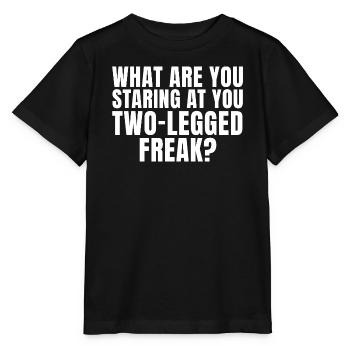 Was starrst du mich so an, du zweibeiniger Freak? - Stanley/Stella Kinder T-Shirt MINI CREATOR  - Schwarz - Vorne - Mikhail (115cm)