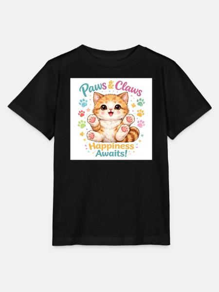 Paws & Claws Happiness Awaits - Stanley/Stella Kinder T-Shirt MINI CREATOR - Schwarz