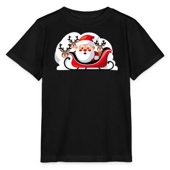 Weihnachts-Santa im Schlitten mit Rentieren - Stanley/Stella Kinder T-Shirt MINI CREATOR  - Schwarz - Vorne - Mikhail (115cm)