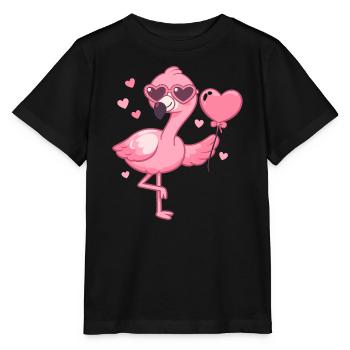 Rosa Flamingo mit Herzbrille - Stanley/Stella Kinder T-Shirt MINI CREATOR  - Schwarz - Vorne - Mikhail (115cm)