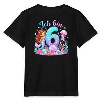 Geburtstag Mädchen 6  Meerjungfrau - Stanley/Stella Kinder T-Shirt MINI CREATOR  - Schwarz - Vorne - Mikhail (115cm)