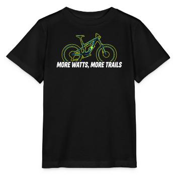 More Watts More Trails E-Bike Shirt - Stanley/Stella Kinder T-Shirt MINI CREATOR  - Schwarz - Vorne - Mikhail (115cm)
