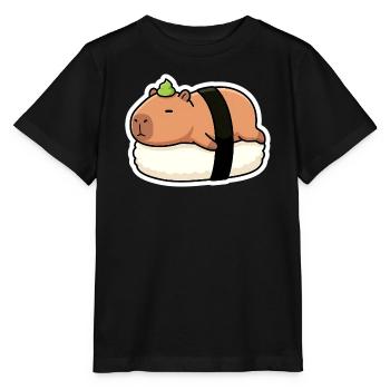 Süßes Capybara Sushi Nigiri - Stanley/Stella Kinder T-Shirt MINI CREATOR  - Schwarz - Vorne - Mikhail (115cm)