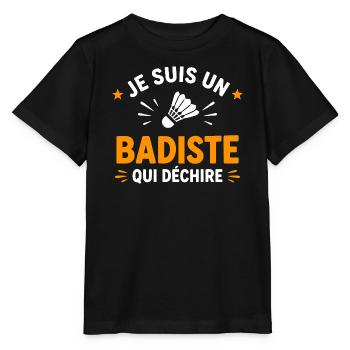 Badiste qui déchire - slogan badminton - T-shirt bio MINI CREATOR Stanley/Stella Enfant - noir - Devant - Mikhail (115cm)
