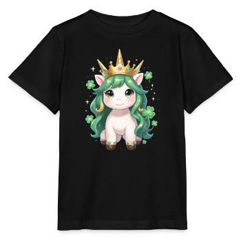 Licorne verte avec couronne pour la Saint-Patrick - T-shirt bio MINI CREATOR Stanley/Stella Enfant - noir - Devant - Mikhail (115cm)