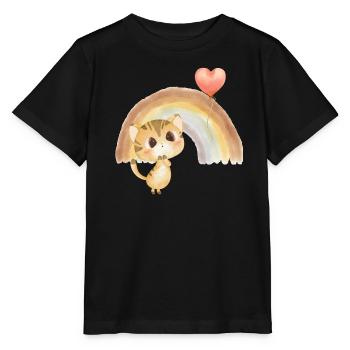 Watercolor kitten under the rainbow - Stanley/Stella MINI CREATOR Kids’ T-Shirt - black - Front - Mikhail (115cm)