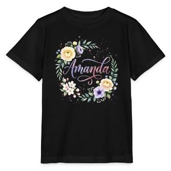 Amanda Flower Name Name Design - T-shirt bio MINI CREATOR Stanley/Stella Enfant - noir - Devant - Mikhail (115cm)