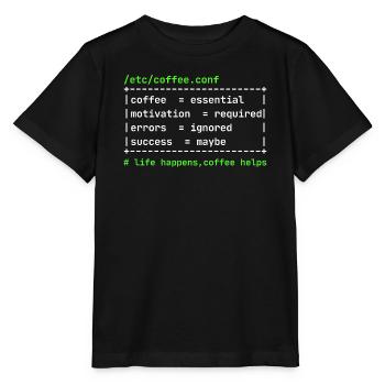 Coffee Config – Développeur Kaffee Design - T-shirt bio MINI CREATOR Stanley/Stella Enfant - noir - Devant - Mikhail (115cm)