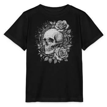 Totenkopf und Rosen - Stanley/Stella Kinder T-Shirt MINI CREATOR  - Schwarz - Vorne - Mikhail (115cm)
