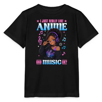 Anime and Music Chibi Black Girl - Stanley/Stella Kinder T-Shirt MINI CREATOR  - Schwarz - Vorne - Mikhail (115cm)