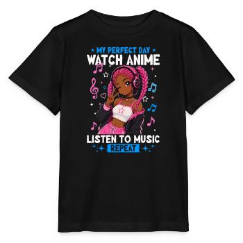 Anime and Music Chibi Black Girl - Stanley/Stella Kinder T-Shirt MINI CREATOR  - Schwarz - Vorne - Mikhail (115cm)