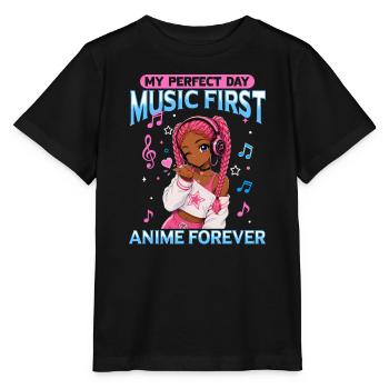 Anime and Music Chibi Black Girl - Stanley/Stella Kinder T-Shirt MINI CREATOR  - Schwarz - Vorne - Mikhail (115cm)