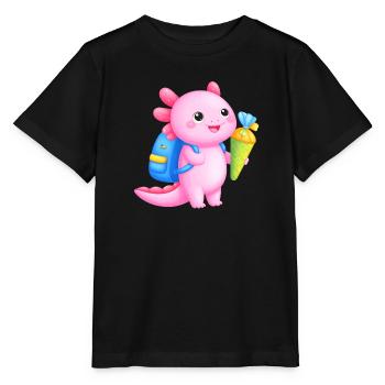 Kawaii Axolotl mit Schultüte – Zur Einschulung - Stanley/Stella Kinder T-Shirt MINI CREATOR  - Schwarz - Vorne - Mikhail (115cm)