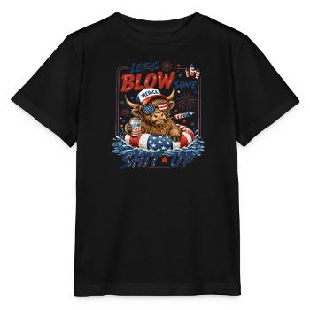 Taureau patriotique avec feux d’artifice aux États-Unis - T-shirt bio MINI CREATOR Stanley/Stella Enfant - noir - Devant - Mikhail (115cm)
