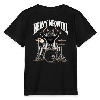 Heavy Metal Cat à la batterie - T-shirt bio MINI CREATOR Stanley/Stella Enfant - noir - Devant - Mikhail (115cm)