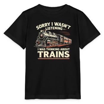Les amateurs de trains disent : pensez aux trains - T-shirt bio MINI CREATOR Stanley/Stella Enfant - noir - Devant - Mikhail (115cm)