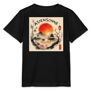 Asiensonne: Abendrot am Lotussee - Stanley/Stella Kinder T-Shirt MINI CREATOR  - Schwarz - Vorne - Mikhail (115cm)