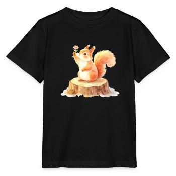 Un mignon écureuil fleuri dans la forêt printanière - T-shirt bio MINI CREATOR Stanley/Stella Enfant - noir - Devant - Mikhail (115cm)
