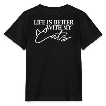 La vie est meilleure avec des chats, des chats, des mamans, des chats, des pères de chats - T-shirt bio MINI CREATOR Stanley/Stella Enfant - noir - Devant - Mikhail (115cm)