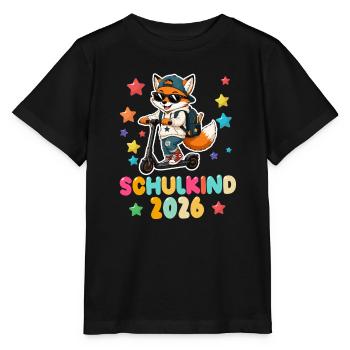 Einschulung Schulkind 2026 Junge Mädchen Fuchs - Stanley/Stella Kinder T-Shirt MINI CREATOR  - Schwarz - Vorne - Mikhail (115cm)