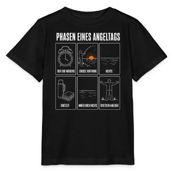 Phasen eines Angeltags Lustiges Angler Motiv mit - Stanley/Stella Kinder T-Shirt MINI CREATOR  - Schwarz - Vorne - Mikhail (115cm)