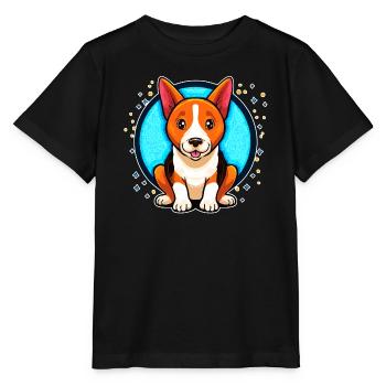Basenji Dog (portrait comique) - T-shirt bio MINI CREATOR Stanley/Stella Enfant - noir - Devant - Mikhail (115cm)
