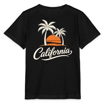 Coucher de soleil californien avec palmiers rétro - T-shirt bio MINI CREATOR Stanley/Stella Enfant - noir - Devant - Mikhail (115cm)