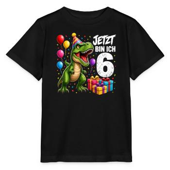 Geburtstag Kinder 6 Jahre Junge Dinosaurier  - Stanley/Stella Kinder T-Shirt MINI CREATOR  - Schwarz - Vorne - Mikhail (115cm)