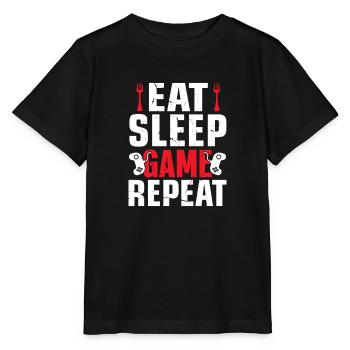 Motif d’arcade répété du jeu Eat Sleep - T-shirt bio MINI CREATOR Stanley/Stella Enfant - noir - Devant - Mikhail (115cm)